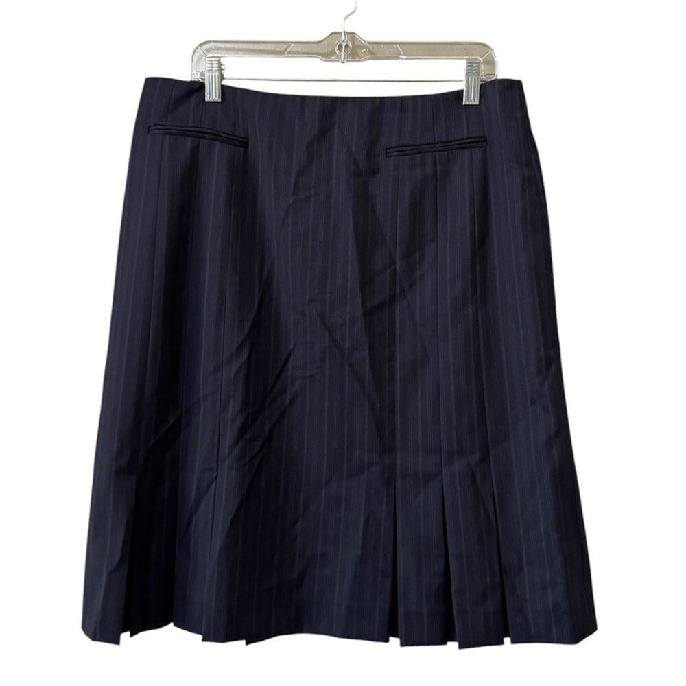 Brooks Brothers Women 14 Silk Wool Blend Pleated Skirt Blue Luxury Career Office